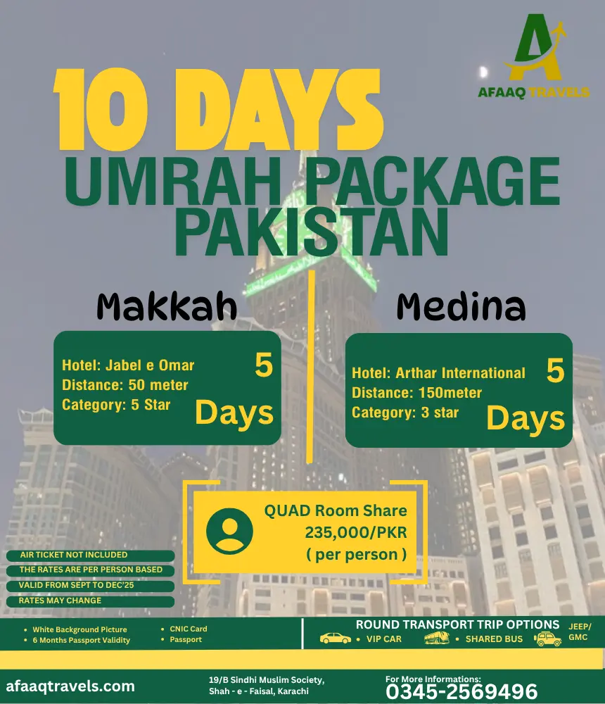 10 days umrah package from pakistan B