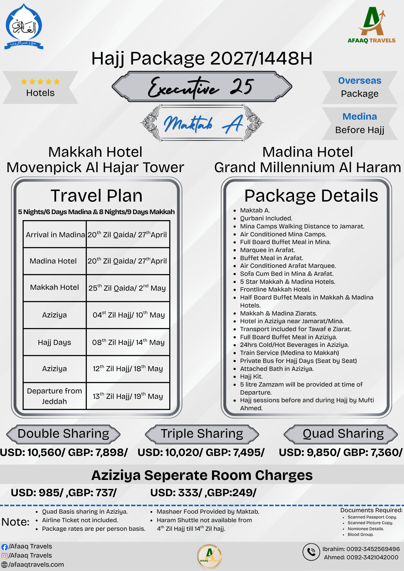 25 Days Executive Luxury Hajj Packages 2027 Maktab A