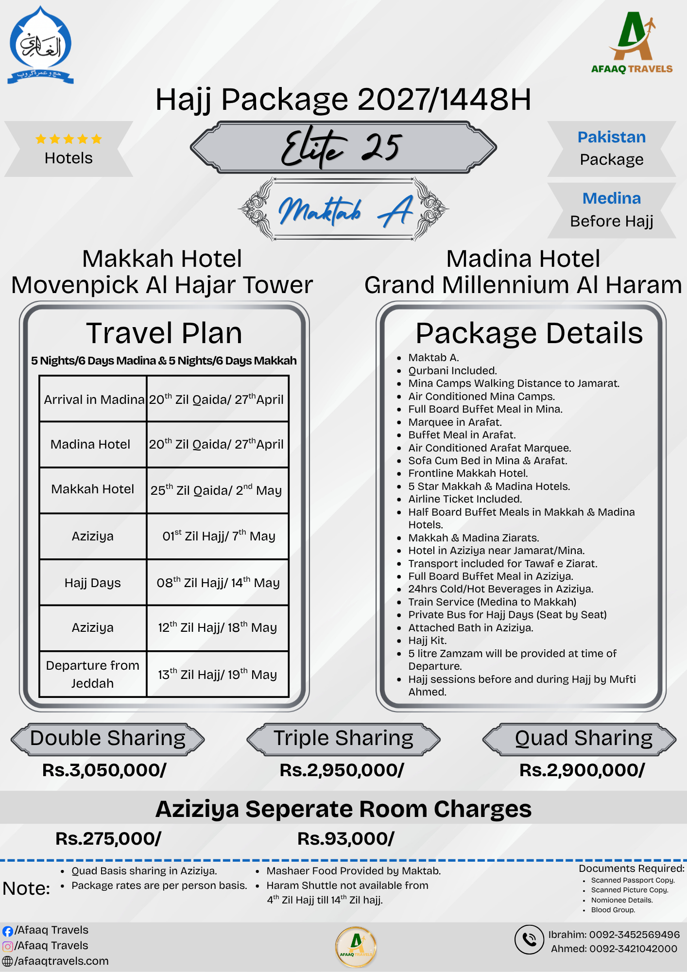 Elite 25 Days Maktab A Hajj Package 2027 from Pakistan