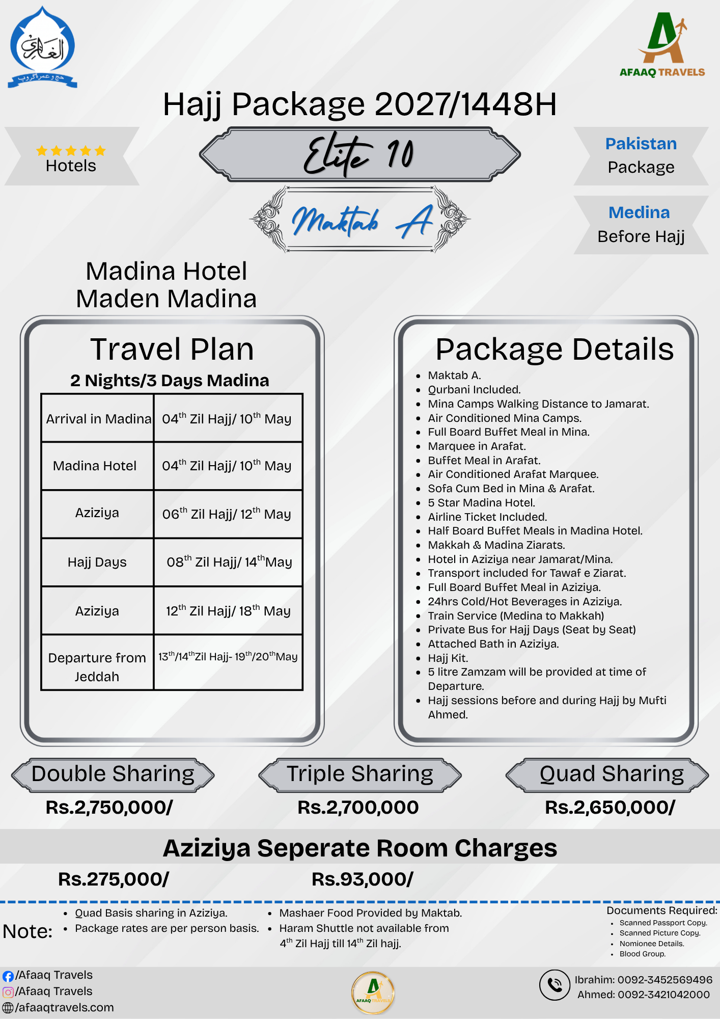 Elite 10 Days Maktab A Hajj Package 2027 from Pakistan