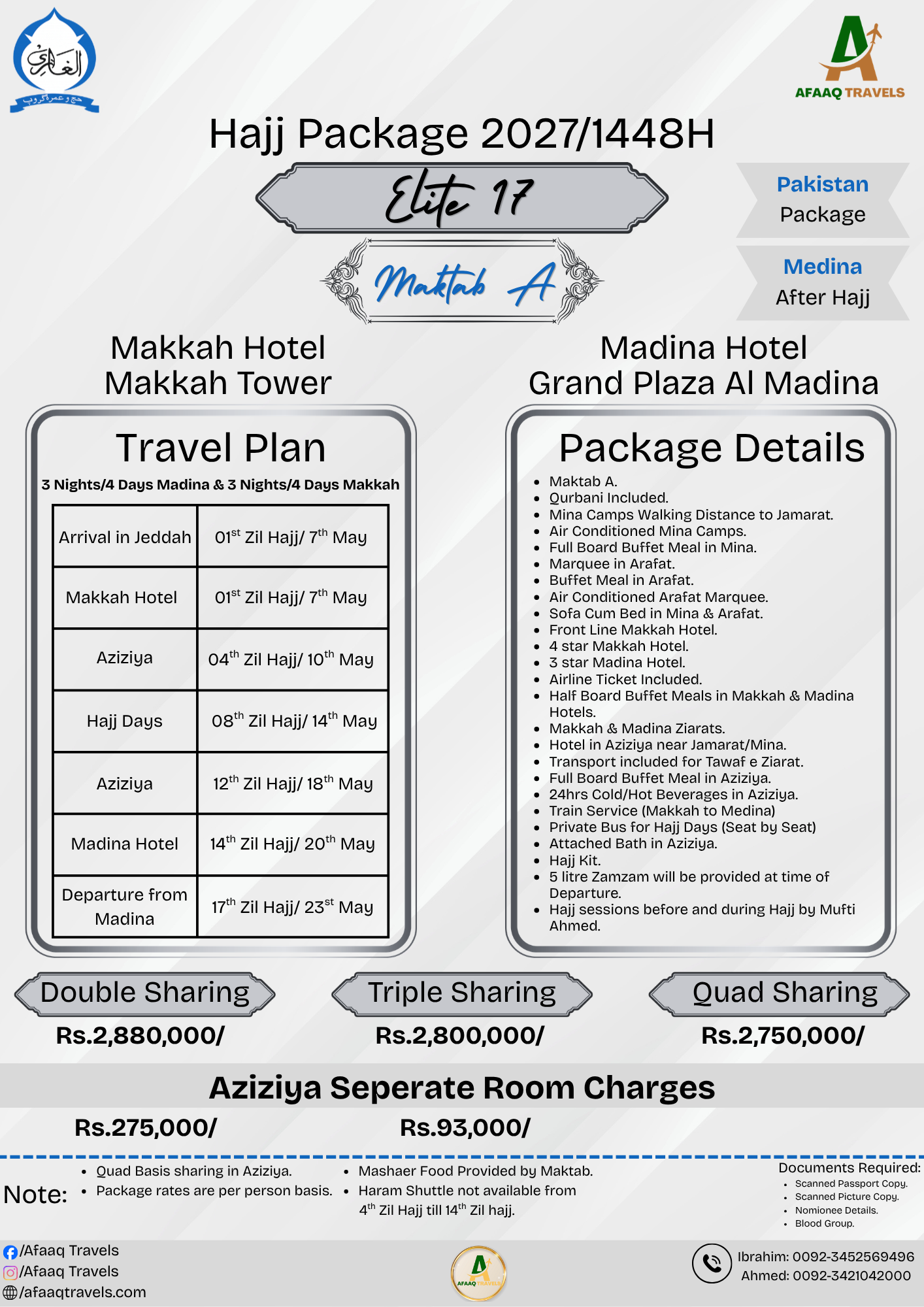 Elite 17 Days Maktab A Hajj Package 2027 from Pakistan