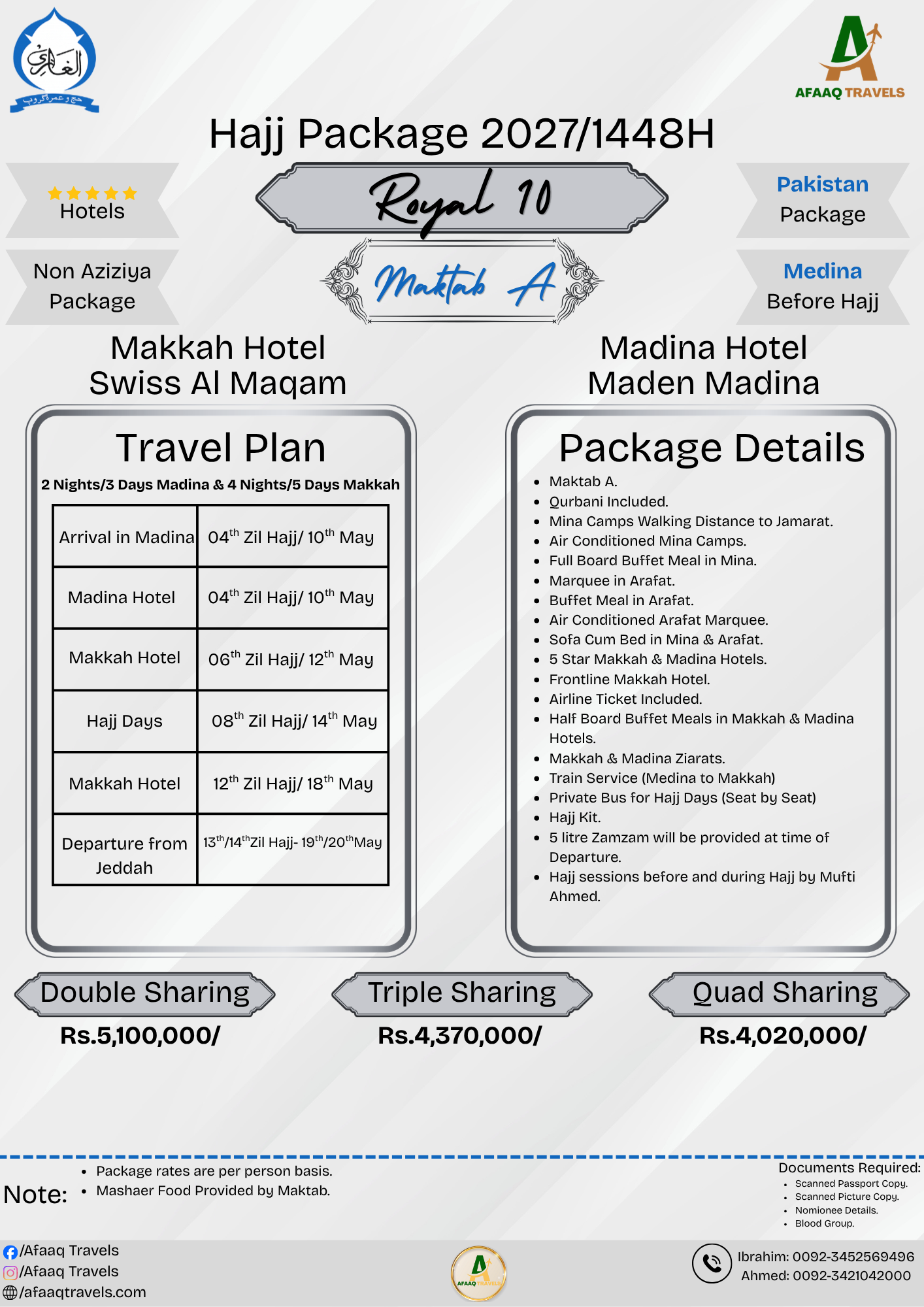 VVIP Royal 10 Days Maktab A Hajj Package 2027 from Pakistan