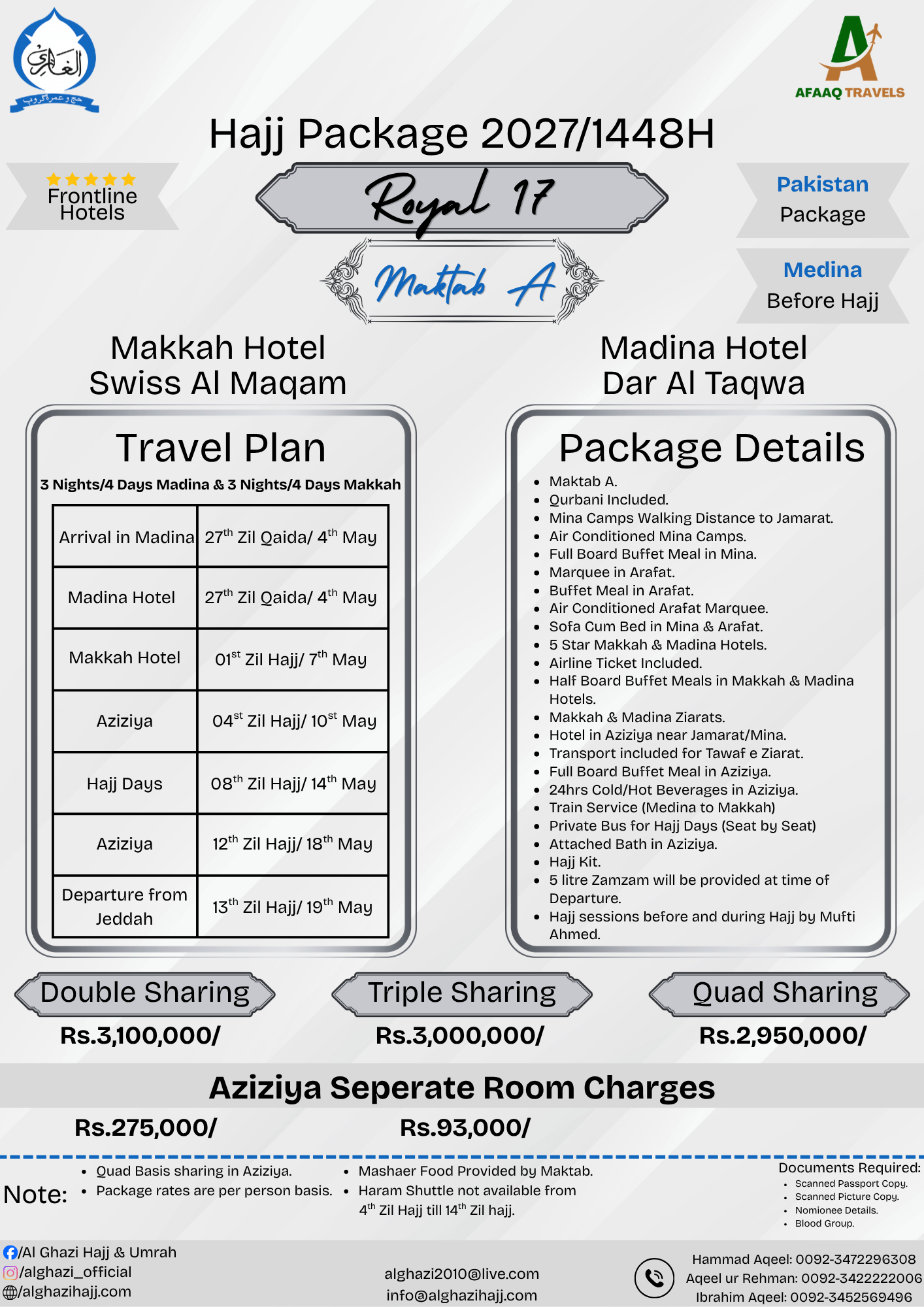 VVIP Royal 17 Days Maktab A Hajj Package 2027 from Pakistan